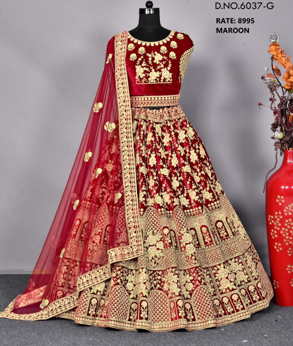 Astonishing maroon double duptta bridal lehenga