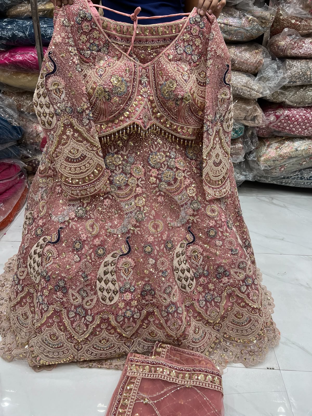 Sky Blue Peacock Crop Top Lehenga