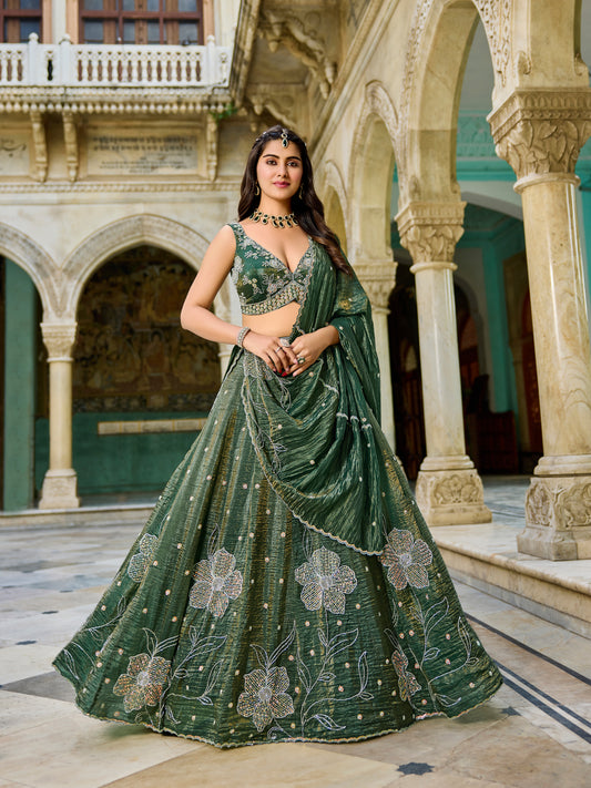 Tremendous Dark green Flower Crop top Lehenga 1187