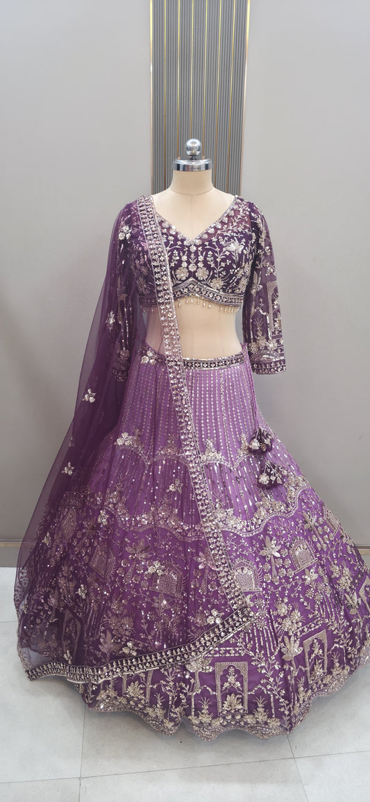 Maroon pink Double Shade Crop top Lehenga