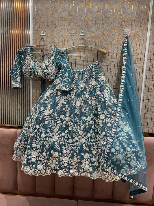 (Copy) Beautiful olive grey Crop Top Lehenga