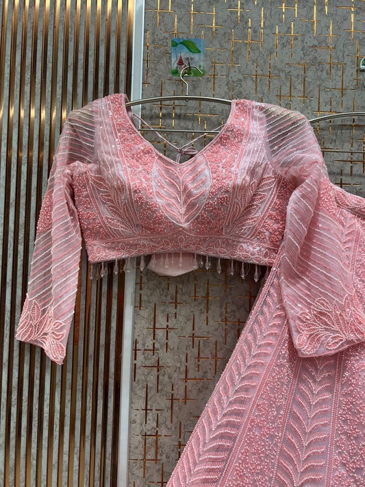 Attractive Pink on pink monotone crop Top Lehenga