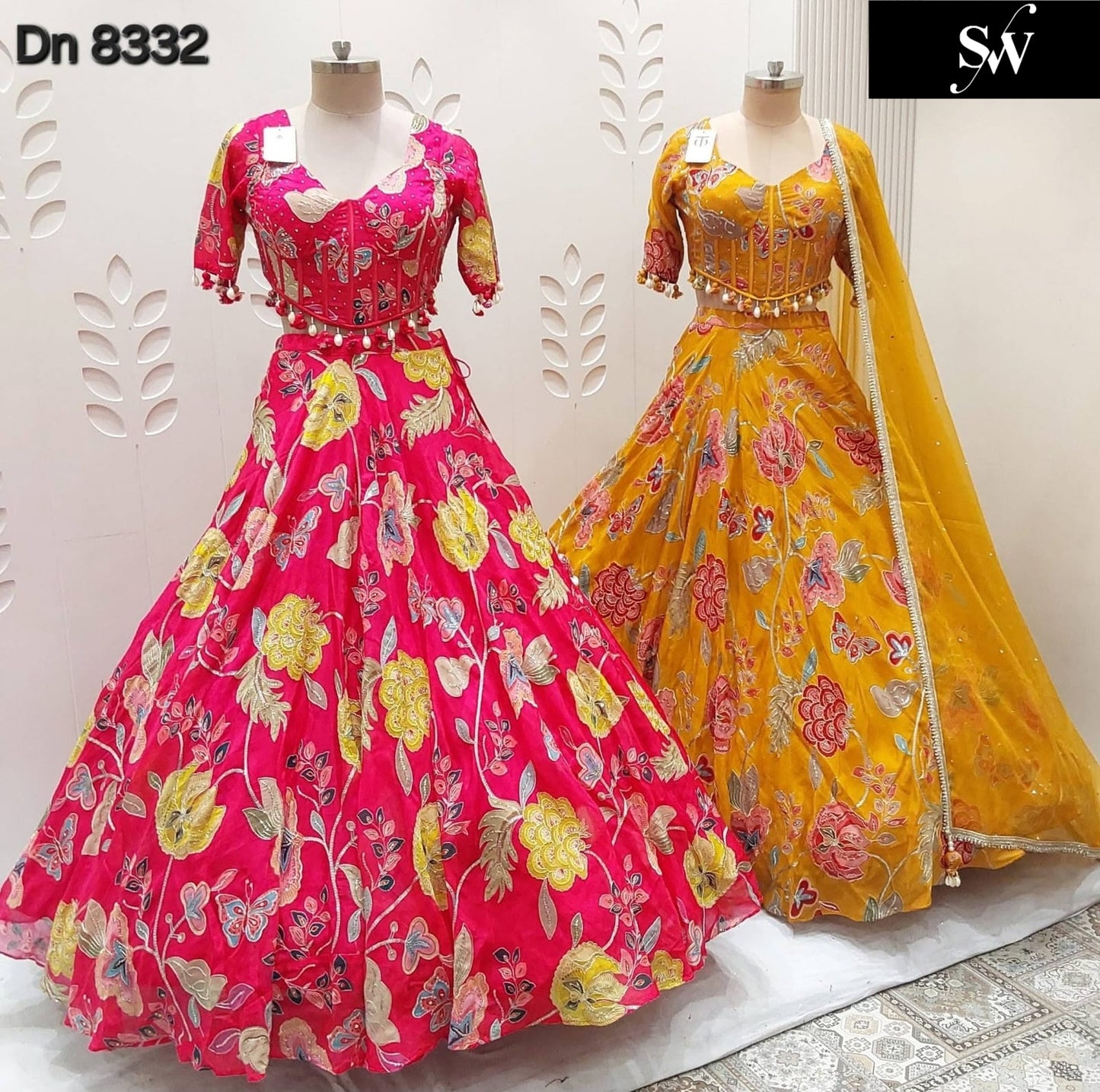 Hot Pink Mustard Crop Top Lehenga