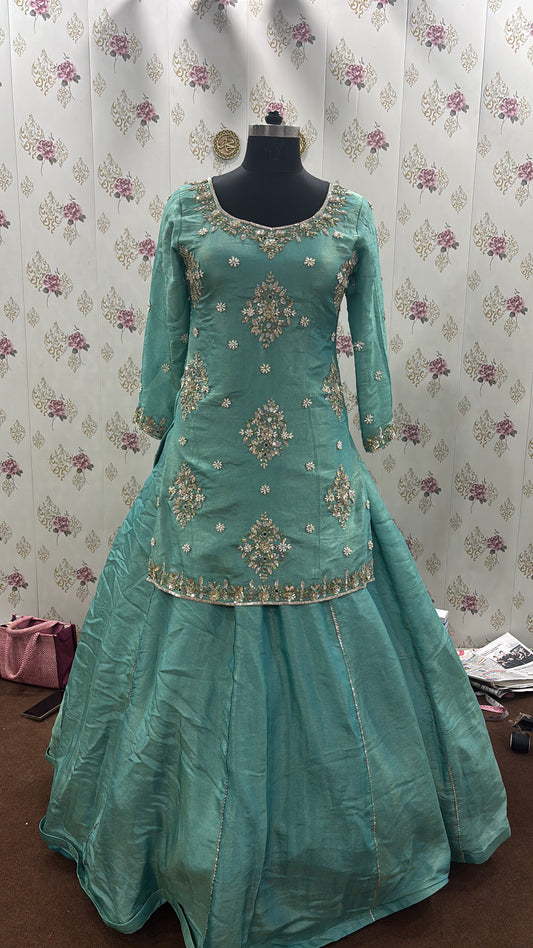 Green long Dress Farshi Garara Dress Special