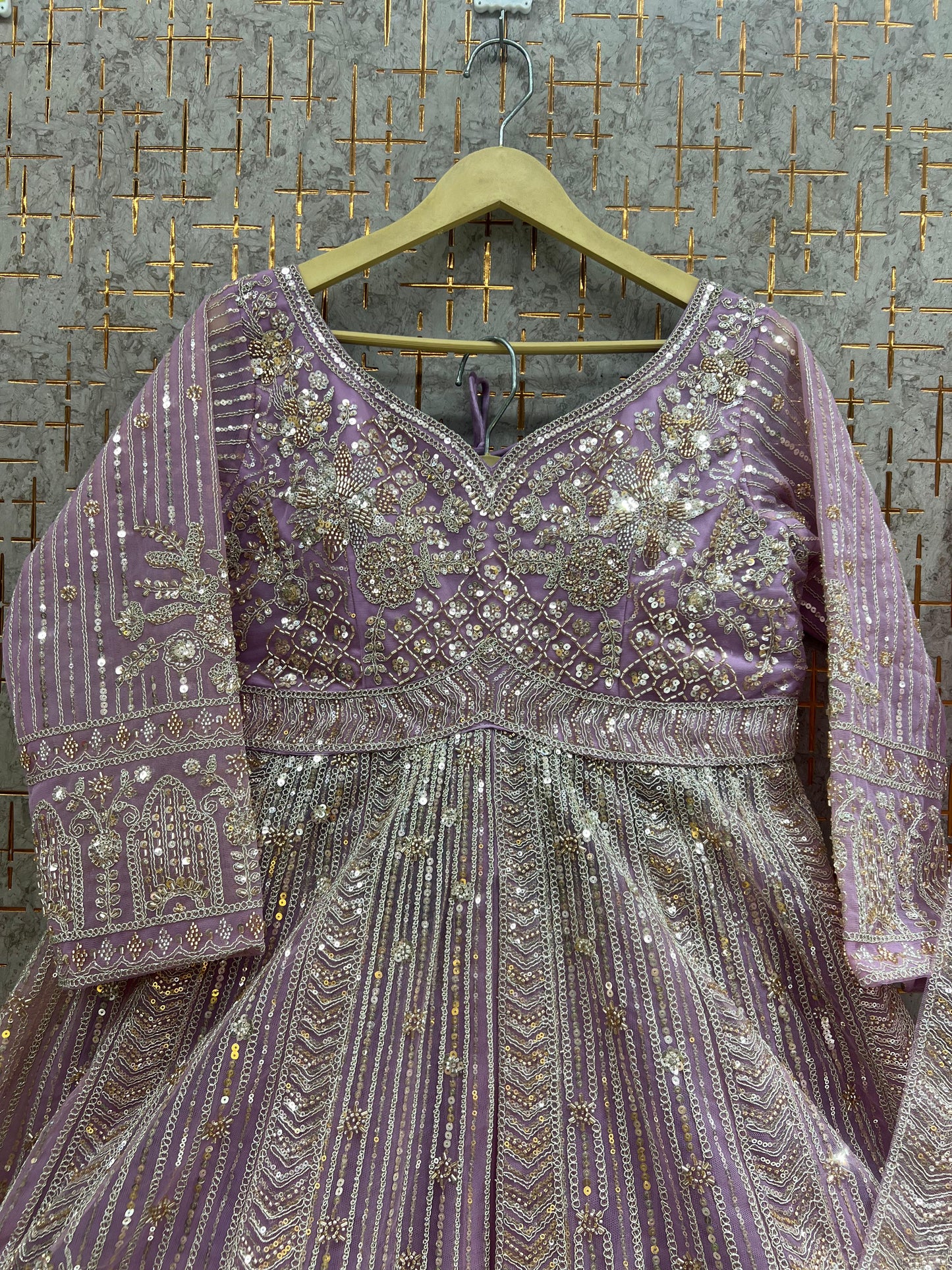 Beige Golden Farshi garara muslim Bride Long Indo Dress