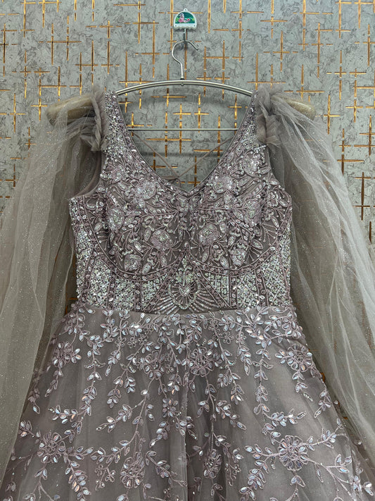 Silver Grey Heavy Handwork Gown