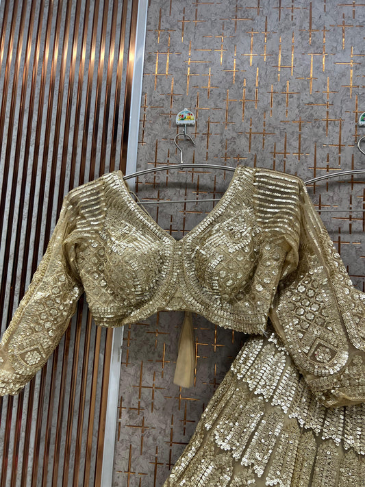 Golden On Golden Monotone Crop Top Lehenga