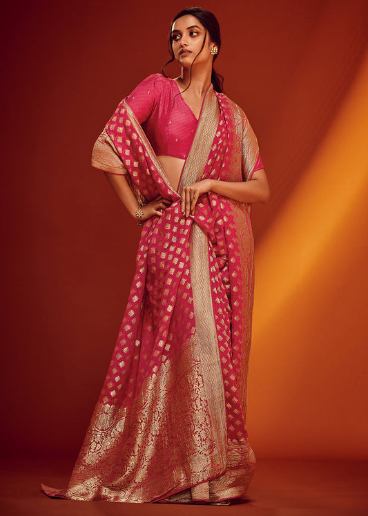 Pink Color Pure Viscos Georgette Woven Saree