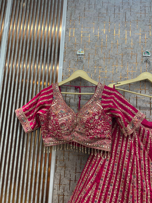 Hot pink Ready to wear Crop top Lehenga