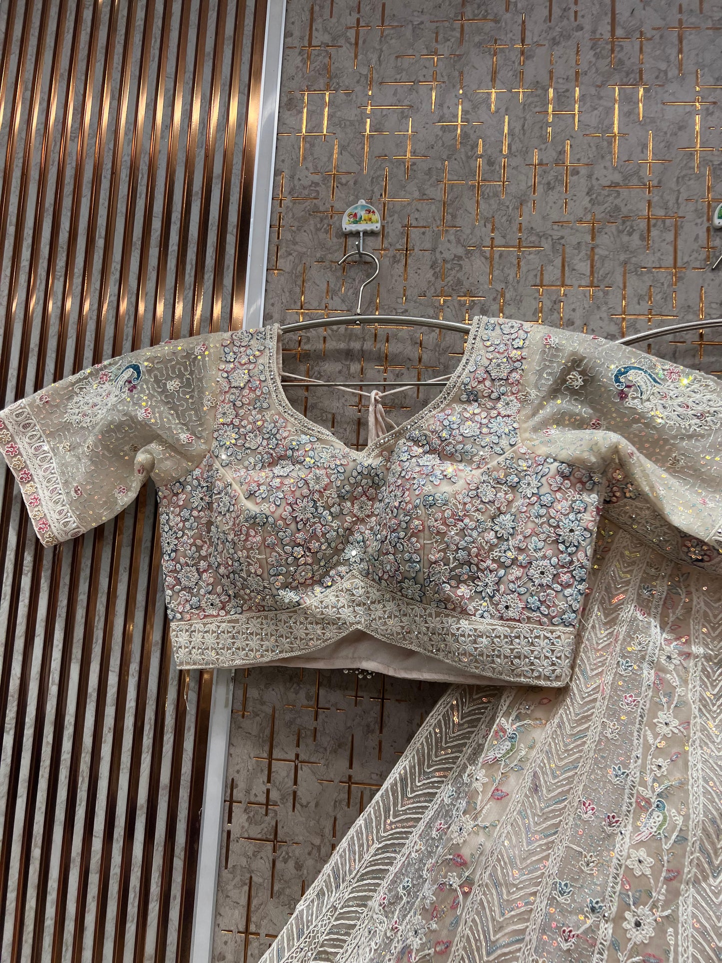 Light peach White Crop Top Ready to wear Lehenga