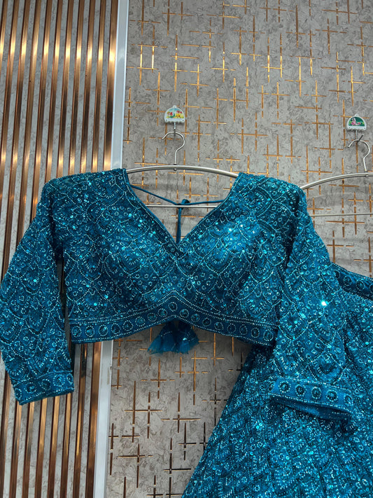 Lovely Blue on Blue Monotone Crop Top Lehenga