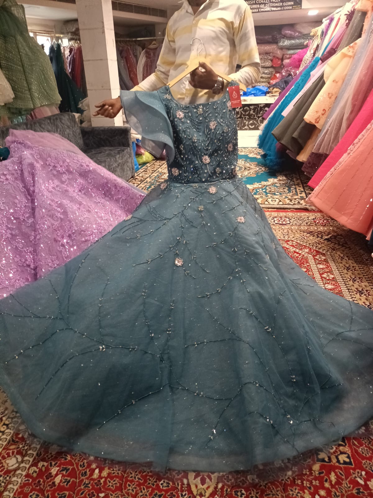 Stunning black big flare gown Party Wear - Main Image