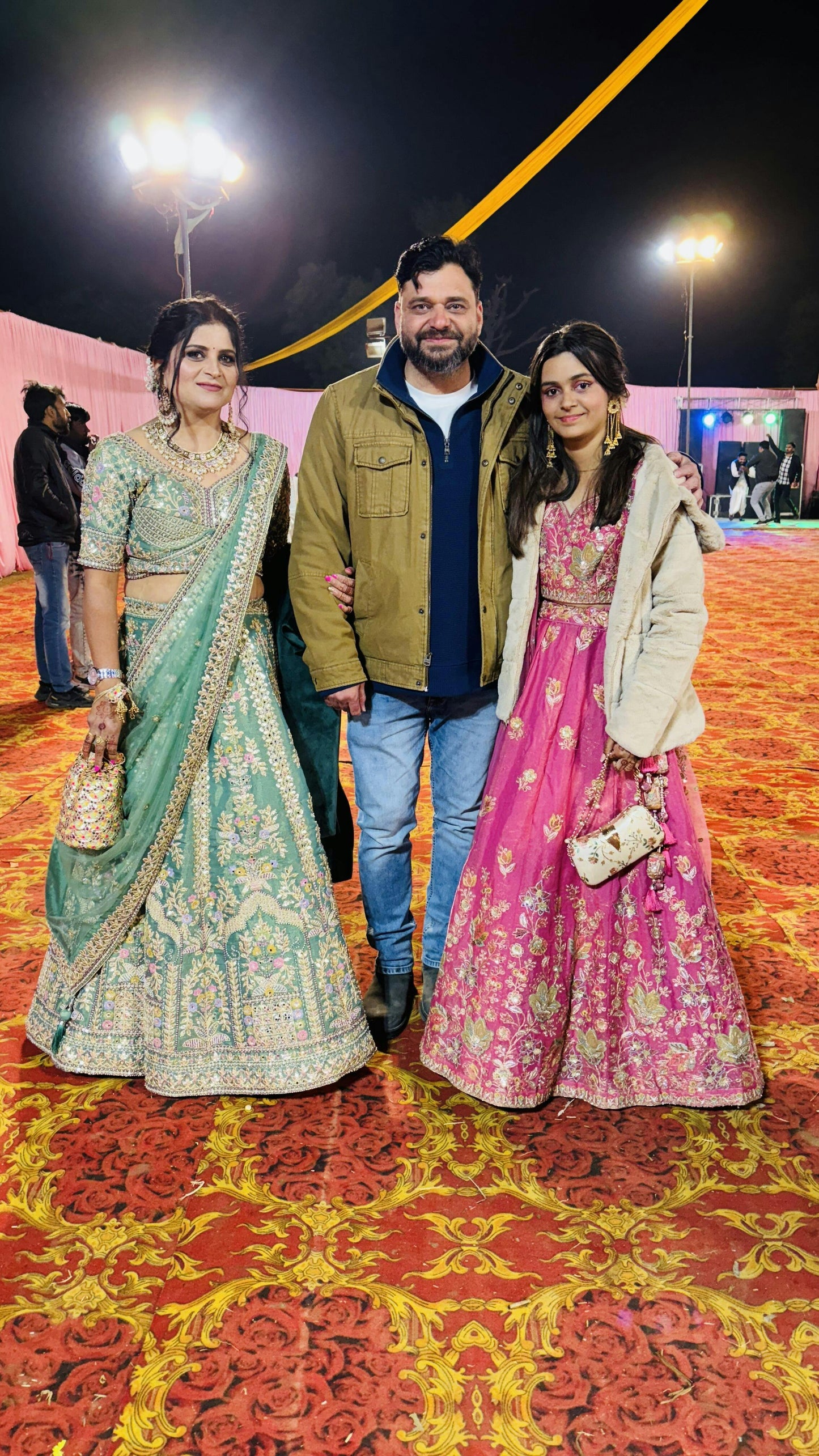 Tissue Fabric Using Golden Color Sequin,Multi-Thread Semi-Stitched Lehenga