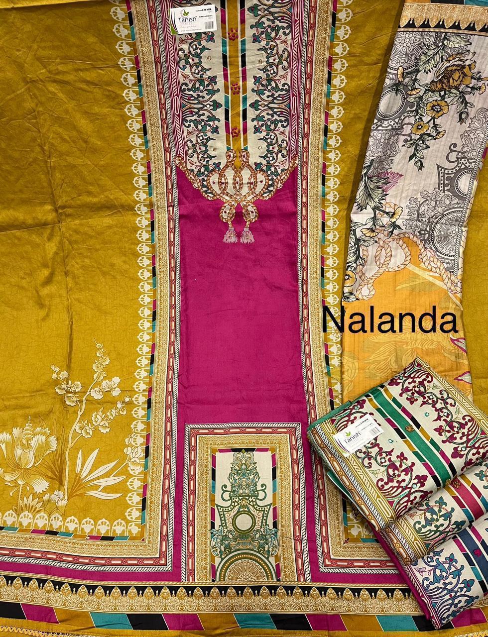 Good looking yellow haldi mehndi unstitched salwar suit dress material (free size)