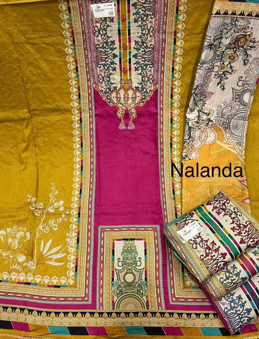 Good looking yellow haldi mehndi unstitched salwar suit dress material (free size)