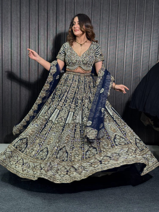 Dark Blue handwork Crop Top Lehenga