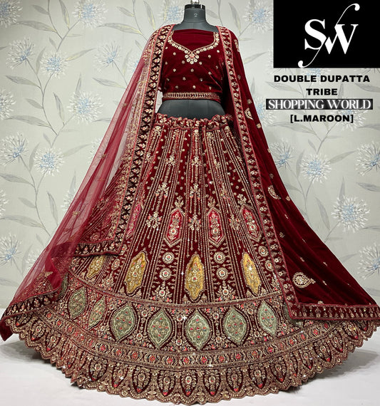 Majestic rani pink Velvet bridal Lehenga