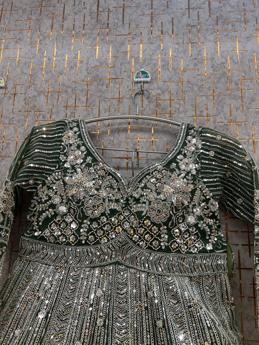 Green Farshi garara muslim Bride Long Indo Dress