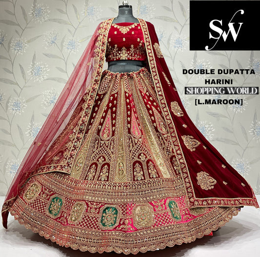Khoobsurat rani pink Velvet bridal Lehenga