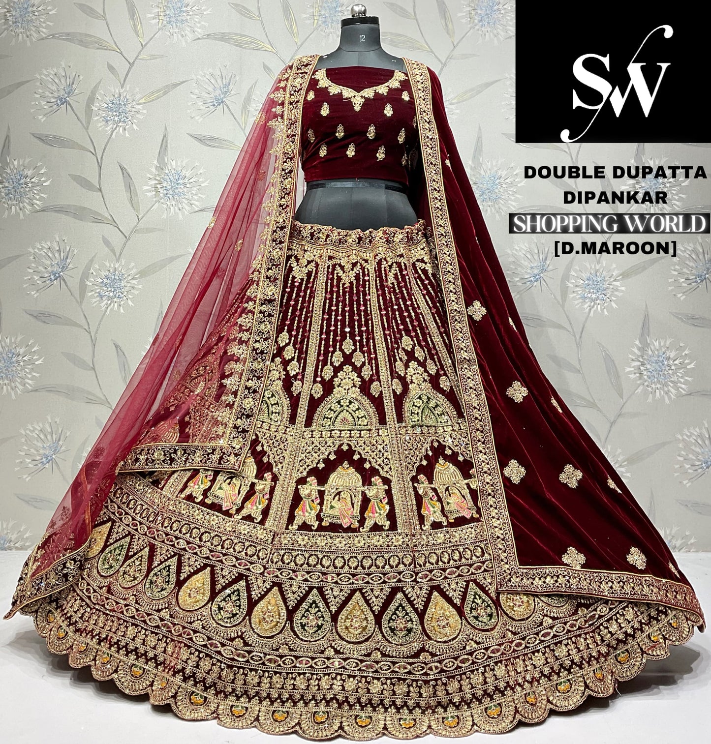 Tremendo rani rosa doli barat Terciopelo nupcial Lehenga