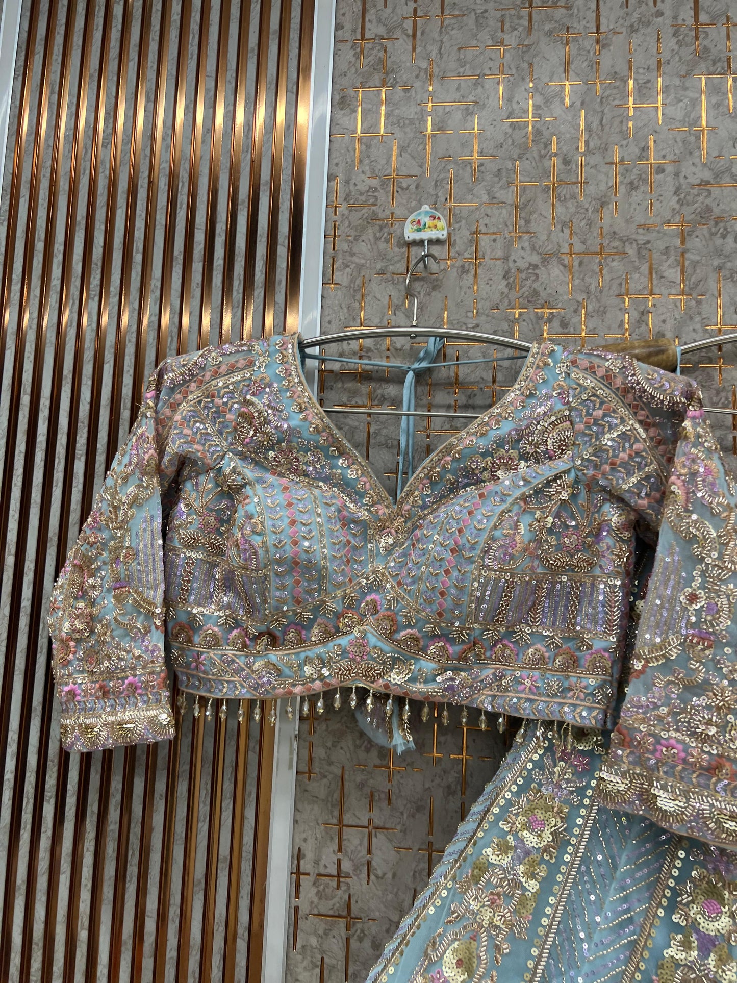 Beige Golden Crop top Lehenga