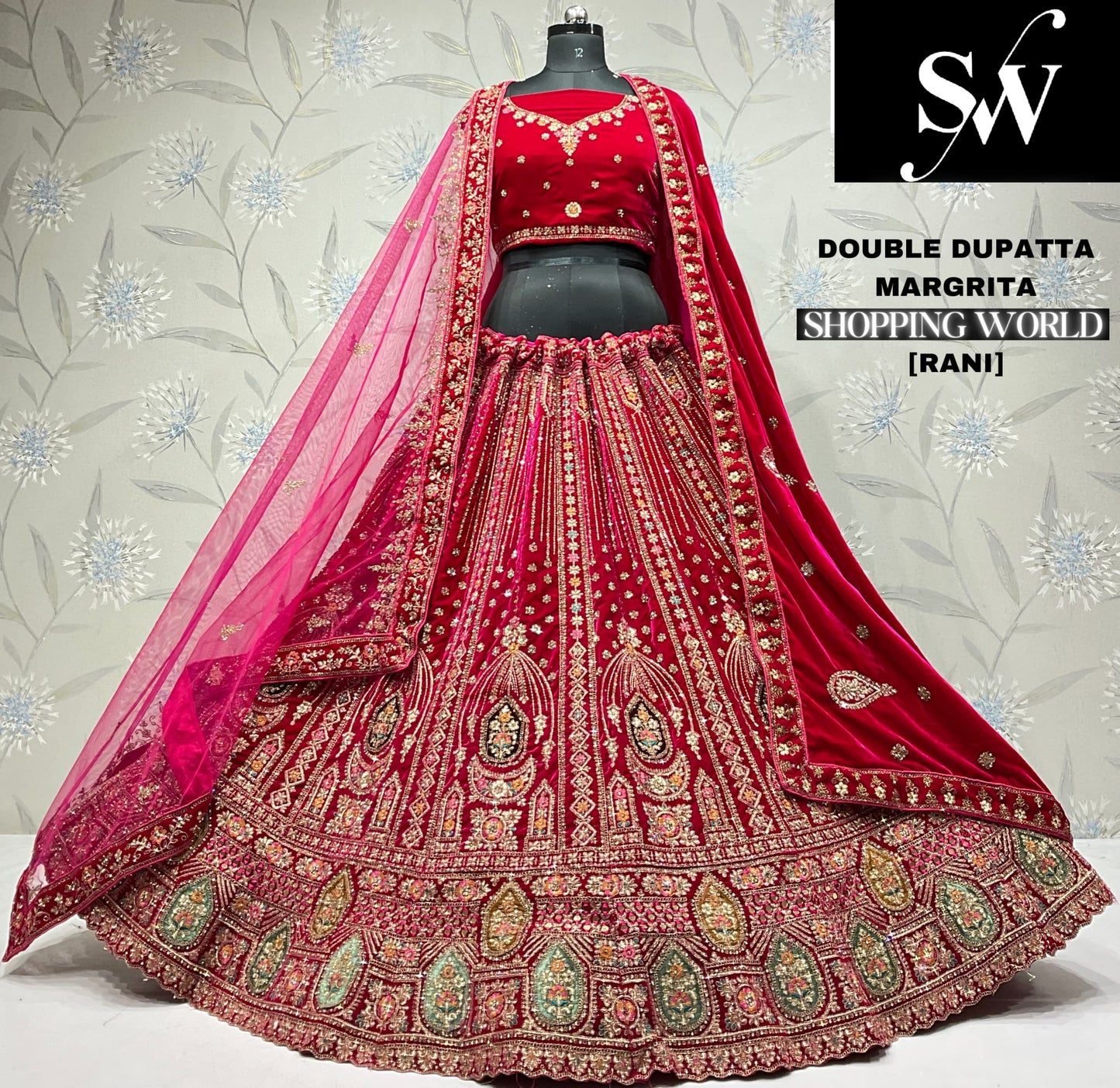 Engaging light maroon Velvet bridal Lehenga