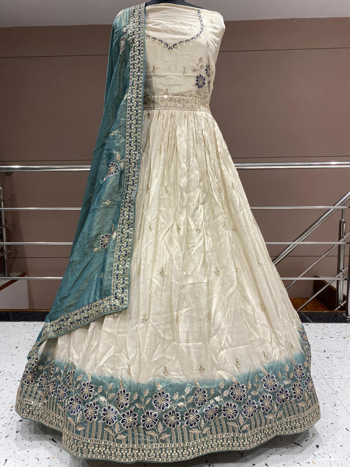 White Blue Designer Lehenga