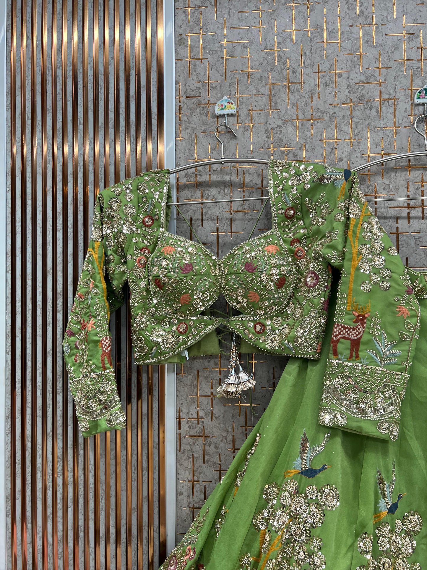 Baby Pink Peacock Crop Top Lehenga