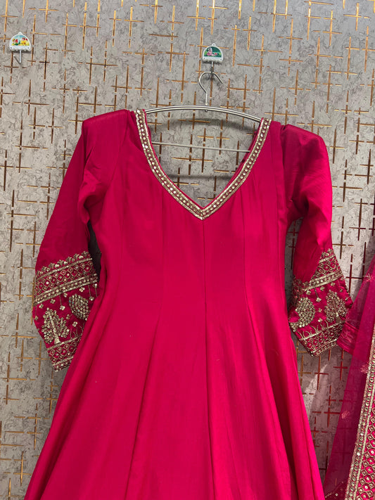 Hot Pink peplum long Dress Farshi Gaharara Dress Special