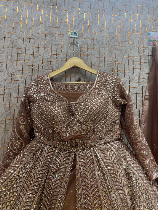 Rust Brown Farshi garara muslim Bride Long Indo Dress