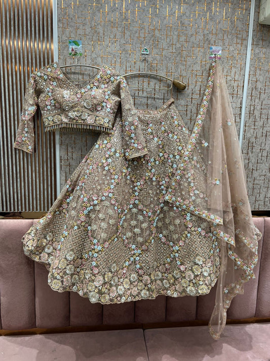 Engaging Peach Crop top Lehenga