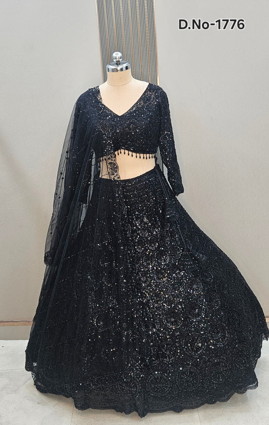 Eye Catching Black on Black Monotone Crop top Lehenga