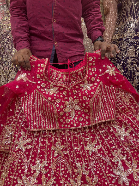 Green Floral Crop Top Lehenga - Shopping World