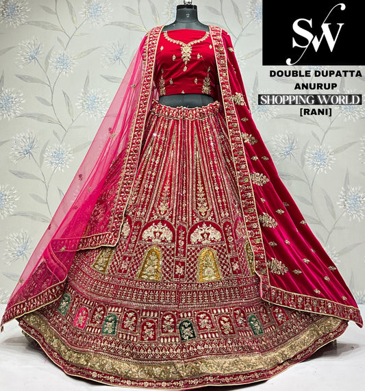 Eye catching dark maroon Velvet bridal Lehenga