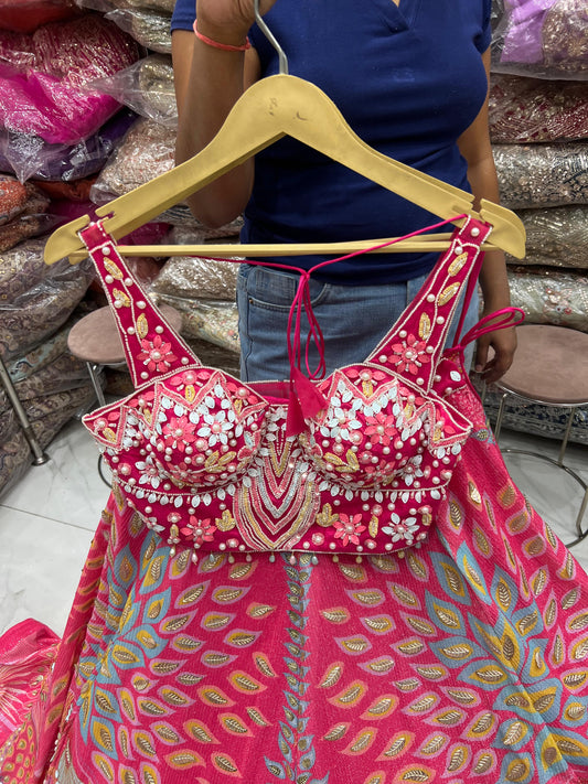 Hot pink pdp Crop Top Lehenga