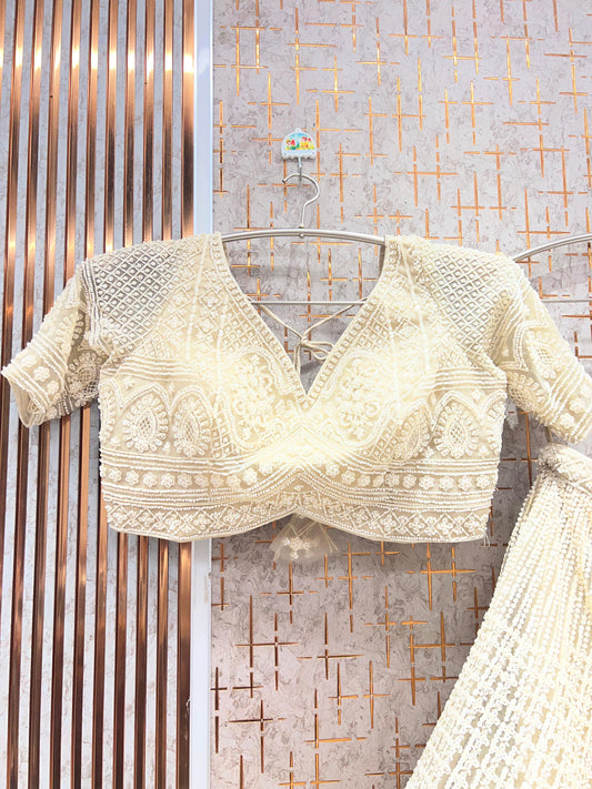 Lavishing White on White Monotone Crop Top Lehenga