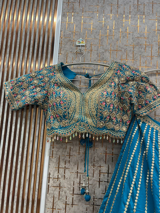 Blue Crop top Lehenga