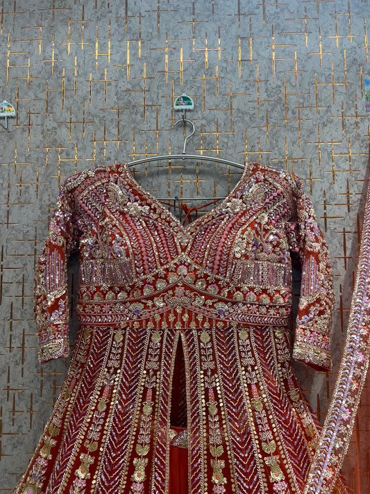 Rust Orange peplum long Dress Farshi Gaharara Dress Special