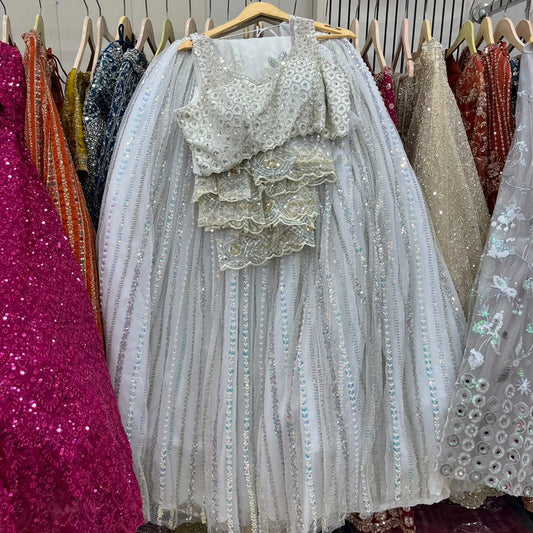 Silver Grey Crop Top Lehenga