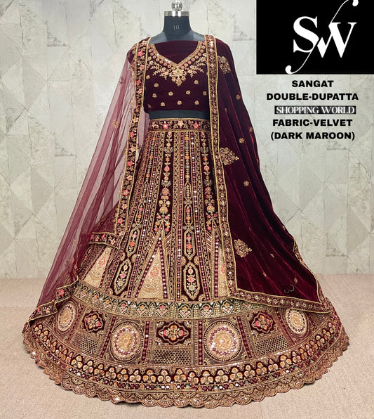 Awesome maroon Velvet bridal Lehenga