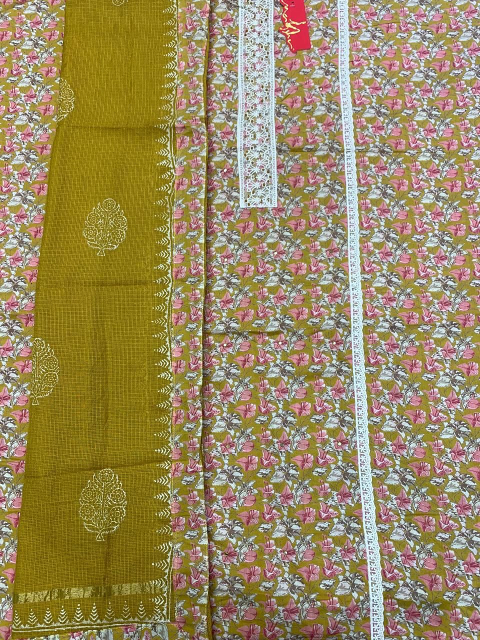 Astonishing yellow pink salwar suit dress material(free size)