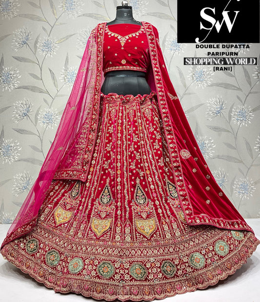Pretty dark maroon Velvet bridal Lehenga