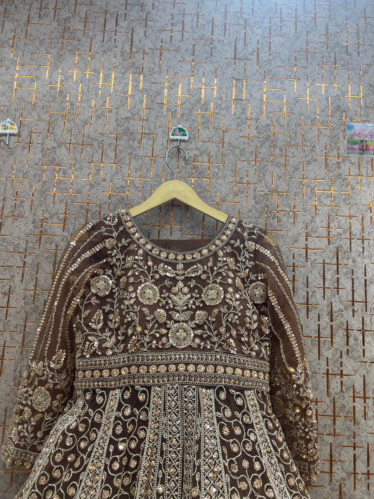 Brown Farshi garara muslim Bride Long Indo Dress