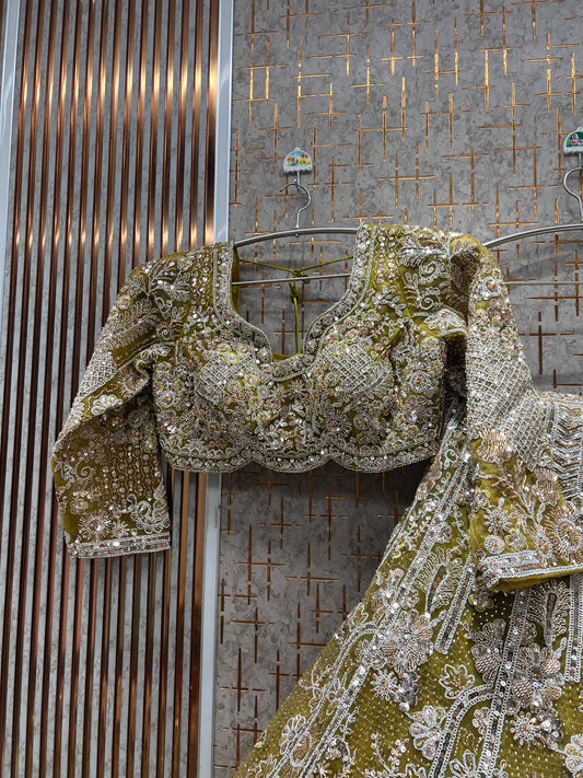 Glamorous Yellow Haldi mehendi Crop Top Lehenga