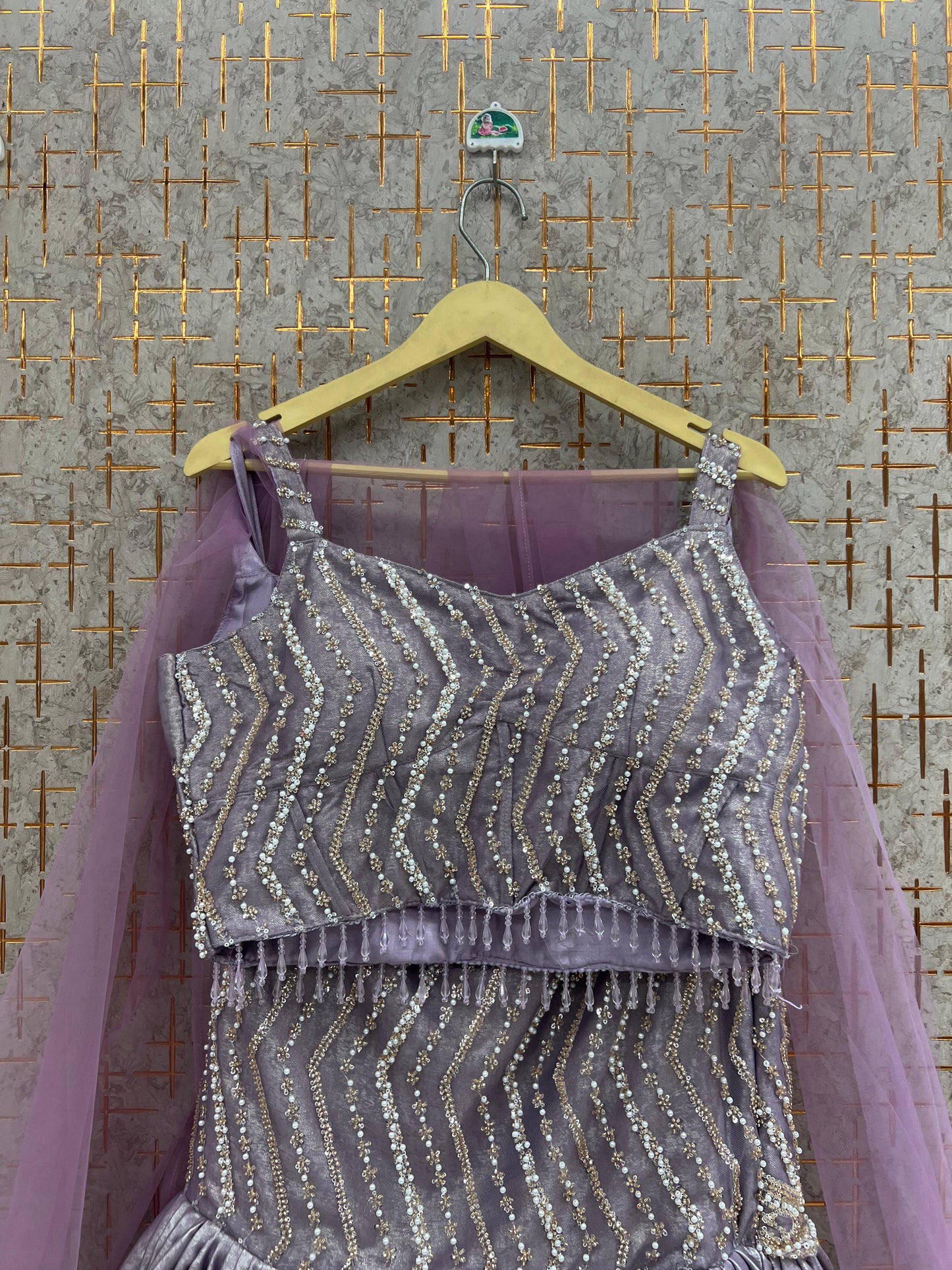 Beige Golden Crop Top Lehenga - Shopping World