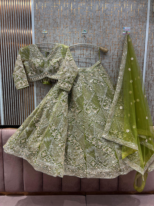 Amazing Beige Golden crop top Lehenga