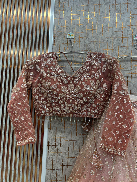 Peach Double Shade Crop Top Lehenga