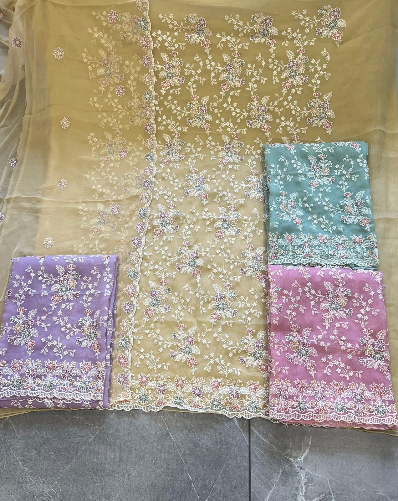 Lavishing yellow women's unstitched Salwar suits dress material (free size)