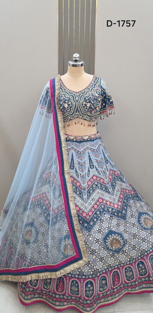 Light green Ready to wear Banarasi Crop top Lehenga