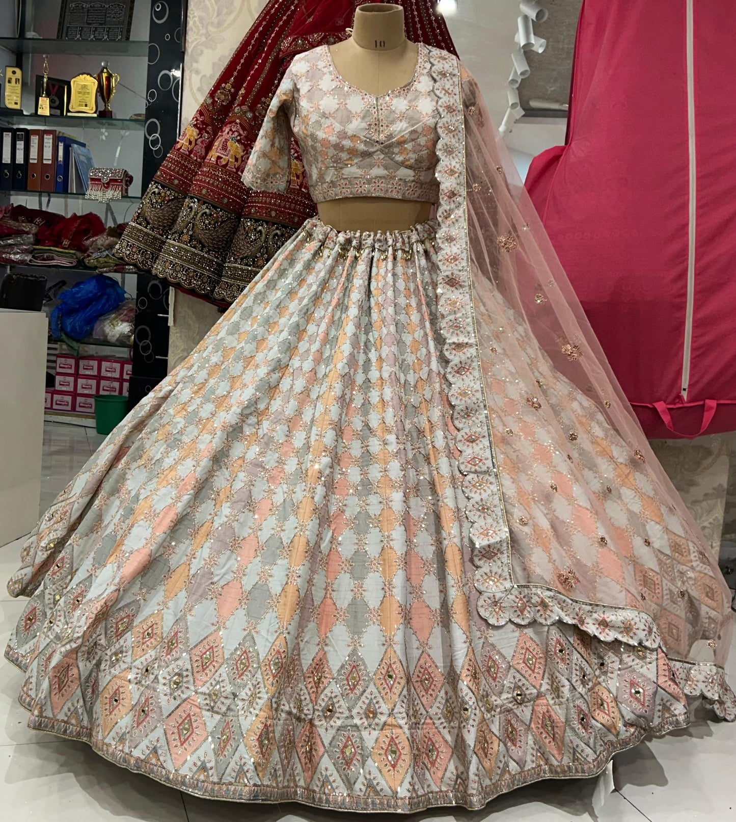 Fantastic white sky blue multicolour Lehenga